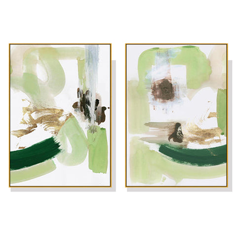 Wall Art 90Cmx135cm Abstract Green Mint 2 Sets Gold Frame Canvas