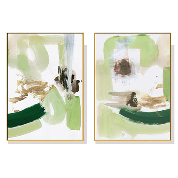 Wall Art 100Cmx150cm Abstract Green Mint 2 Sets Gold Frame Canvas