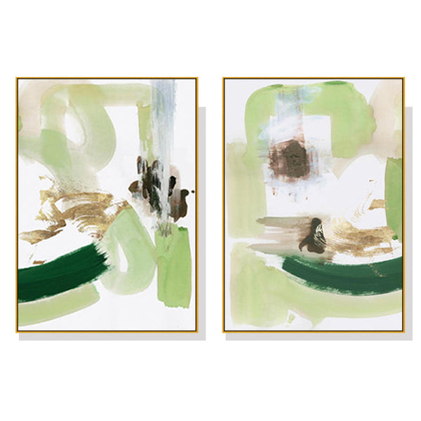 Artime Wall 60Cmx90cm Abstract Green Mint 2 Sets Gold Frame Canvas Posters & Prints