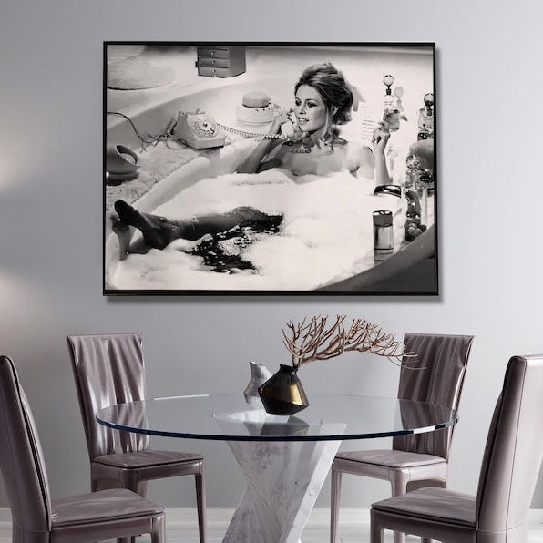 50Cmx70cm Brigitte Bardot In The Bath Poster Black Frame Canvas Wall Art