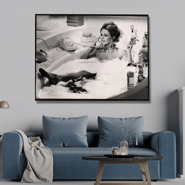 50Cmx70cm Brigitte Bardot In The Bath Poster Black Frame Canvas Wall Art