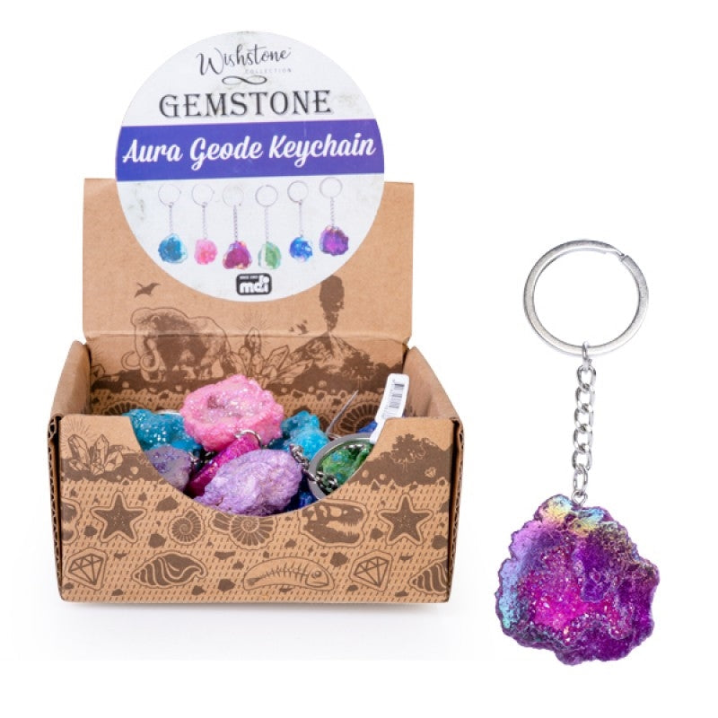Mdi Gemstone Aura Quartz Geode Keychain (Sent At Random) Keyrings