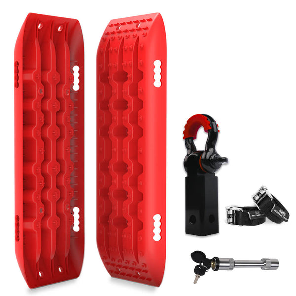 X Bull Hitch Receiver 5T Recovery With 2Pcs Tracks Boards Gen2.0 Red Tow Bars & Winches