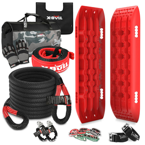 X-Bull Recovery Kit Kinetic Rope With 2Pcs Tracks Gen2.0 Red