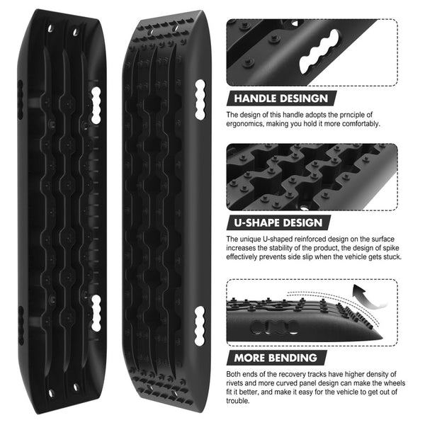 X Bull Kit1 Recovery Track Board Traction Sand Trucks Strap Mounting 4X4 Snow Car Black Recovery Tracks