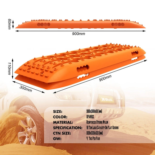 X-Bull Kit1 Recovery Track Board Traction Sand Trucks Strap Mounting 4X4 Snow Car Orange
