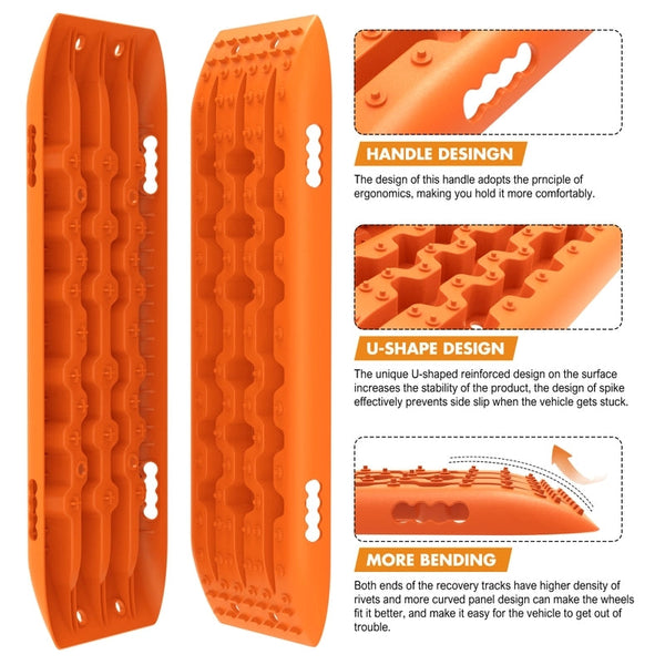 X-Bull Kit1 Recovery Track Board Traction Sand Trucks Strap Mounting 4X4 Snow Car Orange