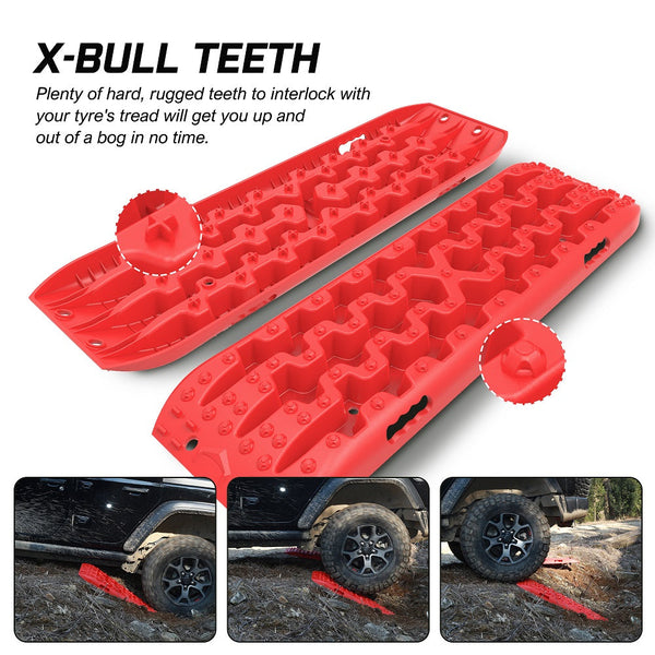 X-Bull 2Pcs Recovery Tracks Snow Mud 4Wd With 4Pc Mounting Bolts Red