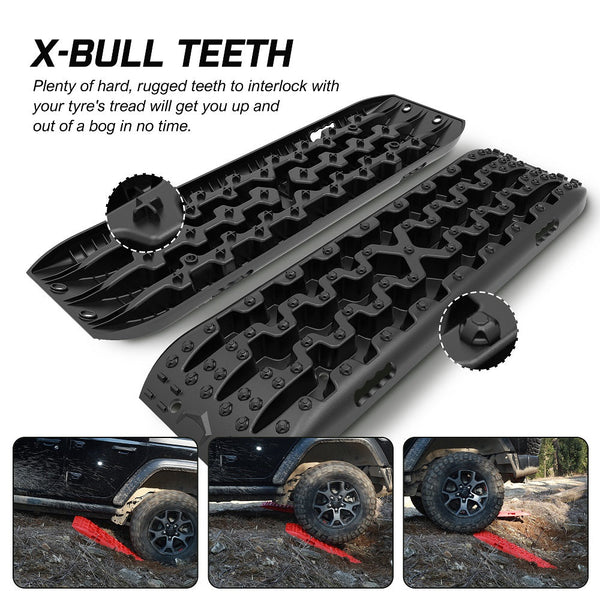 X-Bull 2Pcs Recovery Tracks Boards Snow Mud 4Wd With 4Pc Mounting Bolts Black