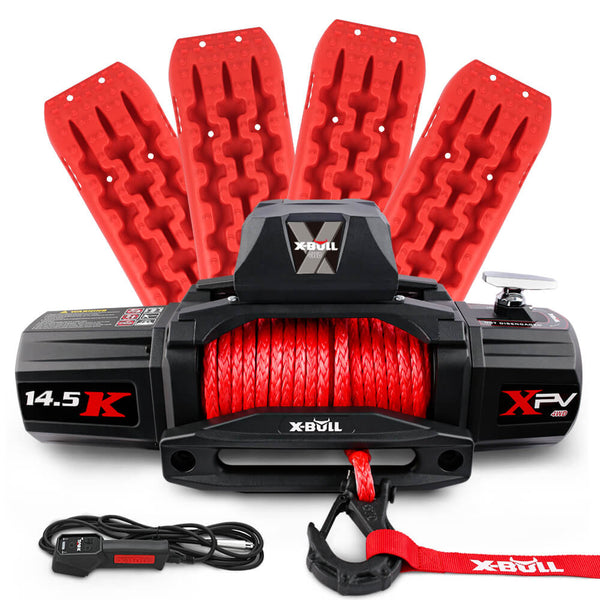X Bull 4Wd Electric Winch 14500Lbs 12V Synthetic Rope With Pairs Recovery Tracks Gen2.0 Red Tow Bars & Winches