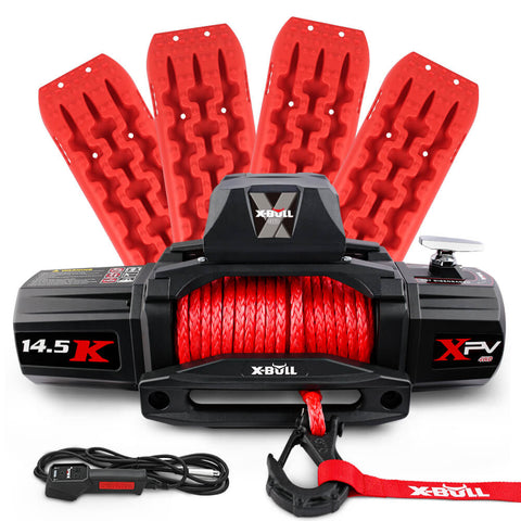 X-Bull 4Wd Electric Winch 14500Lbs 12V Synthetic Rope With Pairs Recovery Tracks Gen2.0 Red