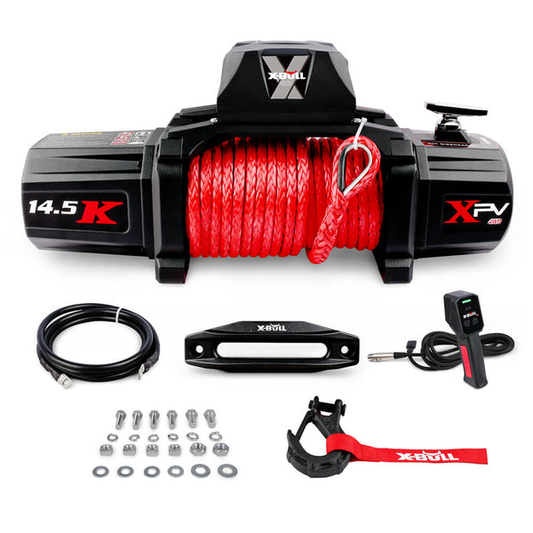 X-Bull 12V Electric Winch 14500Lbs Synthetic Rope With Pairs Recovery Tracks Gen2.0 Black
