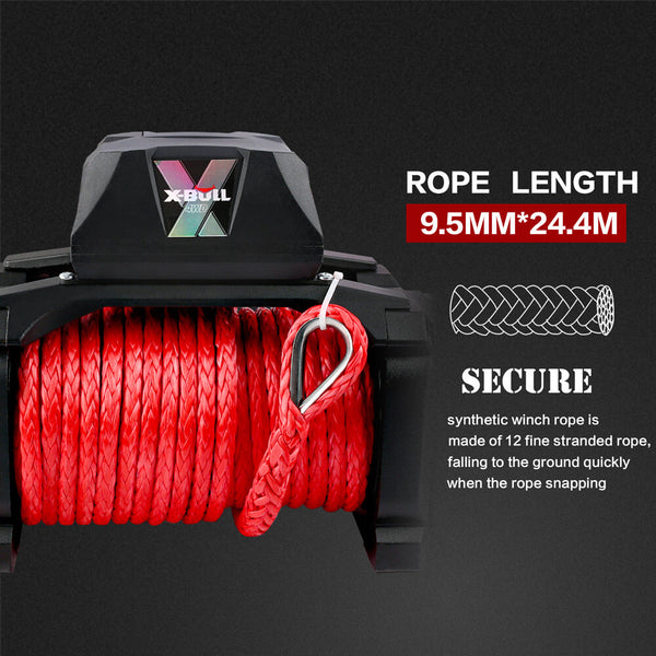 X-Bull 12V Electric Winch 14500Lbs Synthetic Rope With Pairs Recovery Tracks Gen2.0 Black
