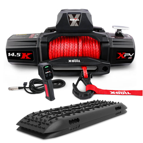 X Bull 12V Electric Winch 14500Lbs Synthetic Rope With Recovery Tracks Gen2.0 Black Tow Bars & Winches