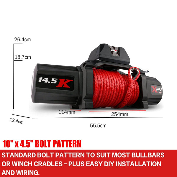X Bull 12V Electric Winch 14500Lbs Synthetic Rope With Recovery Tracks Gen2.0 Black Tow Bars & Winches
