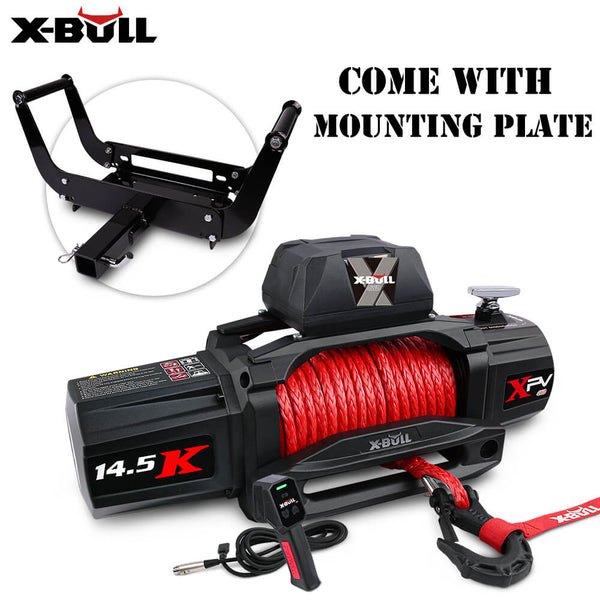 X Bull 12V Electric Winch 14500Lbs Synthetic Rope With Mounting Plate Tow Bars & Winches