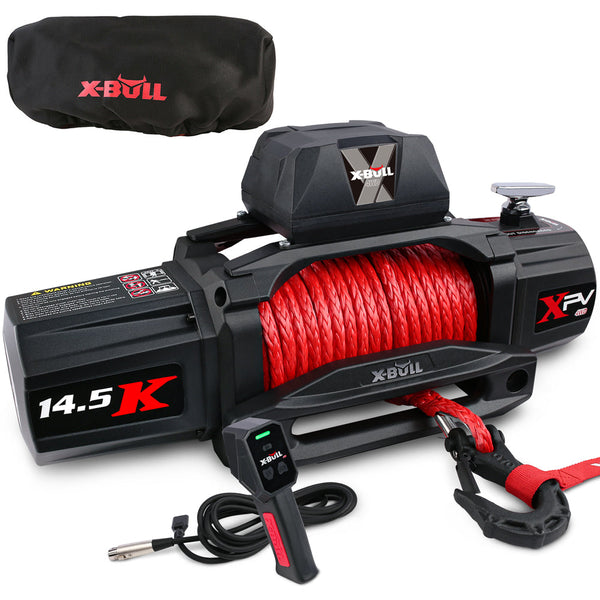 X Bull 12V Electric Winch 14500Lbs Synthetic Rope With Cover Tow Bars & Winches