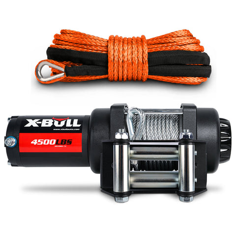 X-Bull 12V Electric Winch 4500Lb Boat Trailer Steel Cable With 5.5Mx13m Synthetic Rope Orange