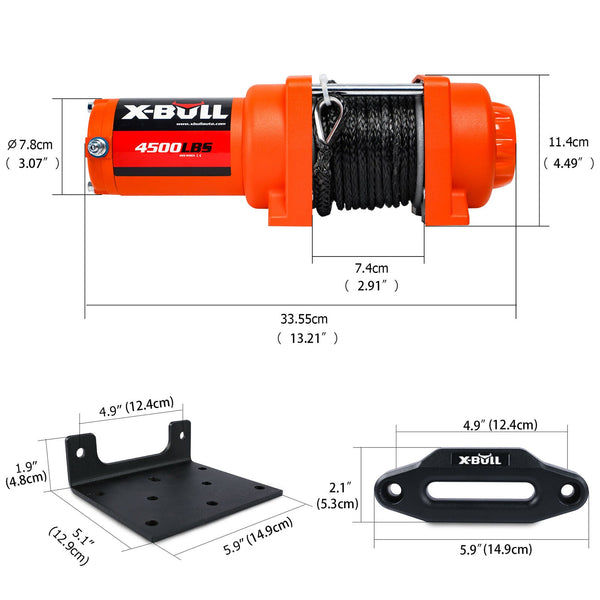 X Bull Electric Winch 12V Synthetic Rope 4500Lbs Wireless Remote Atv Utv 2041Kg Tow Bars & Winches