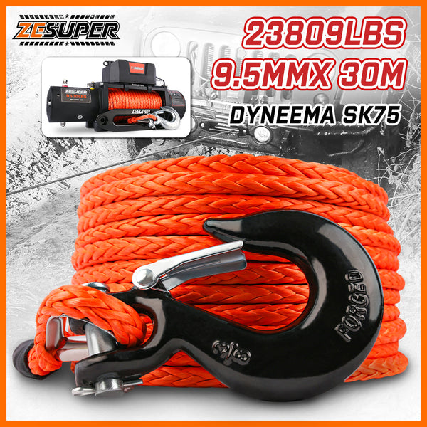 Zesuper Winch Rope 9.5Mm X 30M Dyneema Sk75 Hook Synthetic Car Tow Recovery Cable Tow Bars & Winches