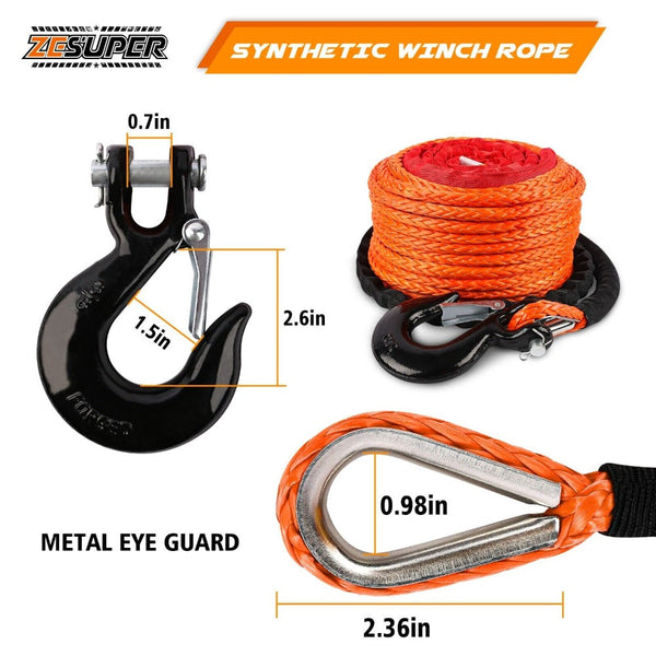 Zesuper Winch Rope 9.5Mm X 30M Dyneema Sk75 Hook Synthetic Car Tow Recovery Cable Tow Bars & Winches