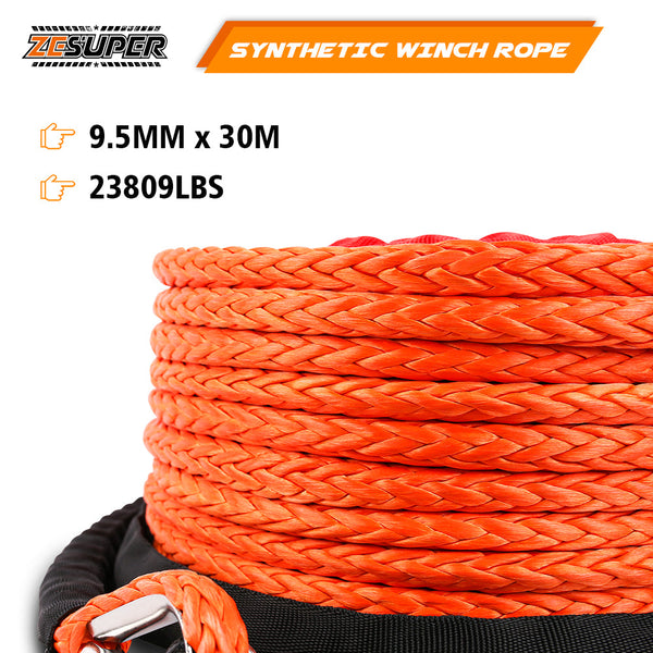 Zesuper Winch Rope 9.5Mm X 30M Dyneema Sk75 Hook Synthetic Car Tow Recovery Cable Tow Bars & Winches