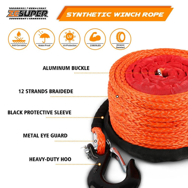 Zesuper Winch Rope 9.5Mm X 30M Dyneema Sk75 Hook Synthetic Car Tow Recovery Cable Tow Bars & Winches