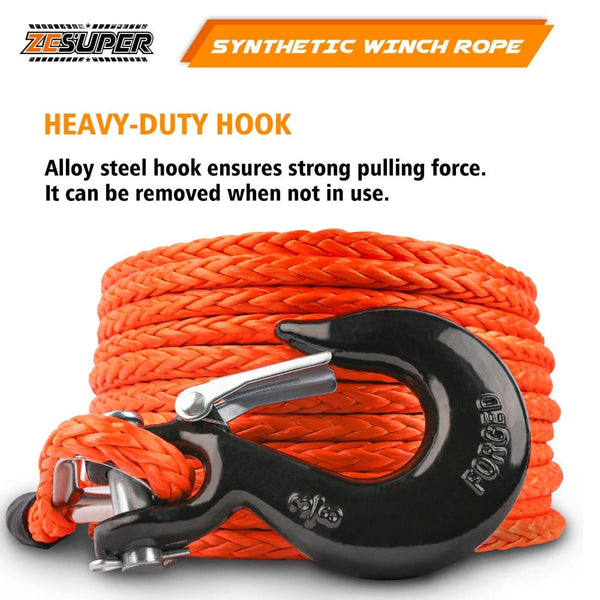 Zesuper Winch Rope 9.5Mm X 30M Dyneema Sk75 Hook Synthetic Car Tow Recovery Cable Tow Bars & Winches