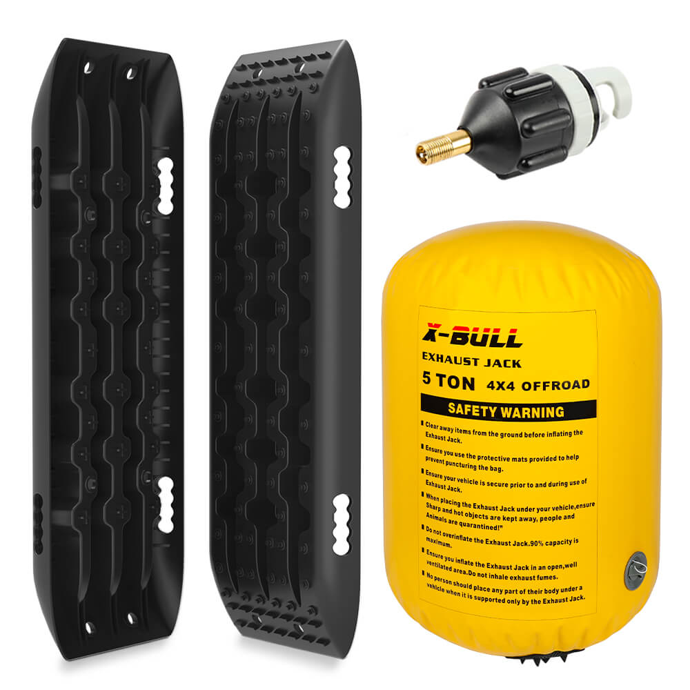 X-Bull Exhaust Jack Air Bag With 2Pcs Recovery Tracks Boards 4Wd 4X4 Gen2.0 Black