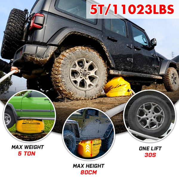 X-Bull Exhaust Jack Air Bag With 2Pcs Recovery Tracks Boards 4Wd 4X4 Gen2.0 Black
