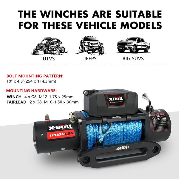 X Bull 12V Electric Winch 12000Lbs Synthetic Rope With 4Pcs Recovery Tracks Gen3.0 Black Tow Bars & Winches