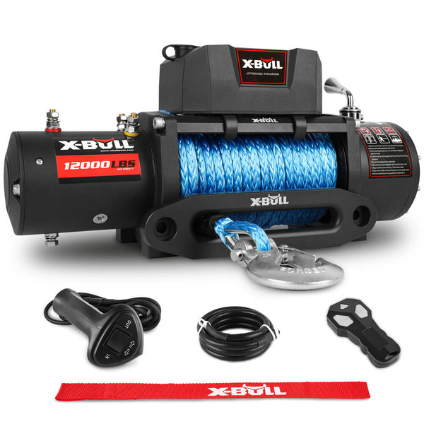 X Bull 12V Electric Winch 12000Lbs Synthetic Rope With 4Pcs Recovery Tracks Gen3.0 Black Tow Bars & Winches