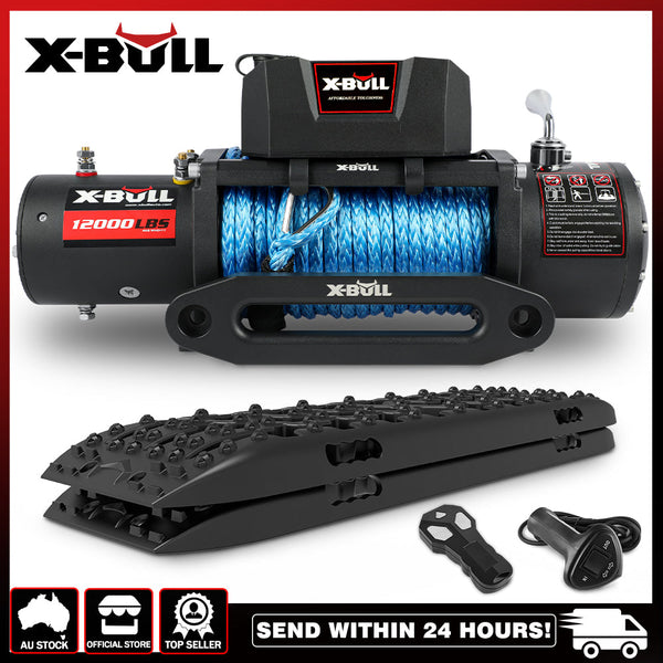 X Bull 12000Lb Electric Winch 12V Synthetic Rope 4Wd With Recovery Tracks Gen3.0 Black Tow Bars & Winches