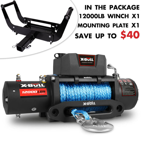 X Bull 4X4 Electric Winch 12V 12000Lbs Synthetic Rope 4Wd Car With Mounting Plate Tow Bars & Winches