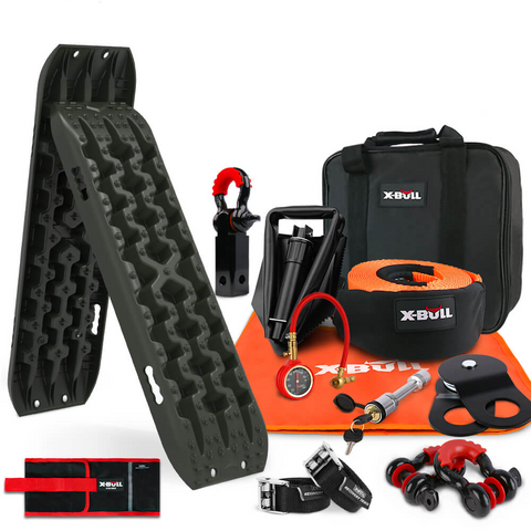X-Bull Winch Recovery Kit With Tracks Boards Gen 3.0 Snatch Strap Off Road 4Wd Olive