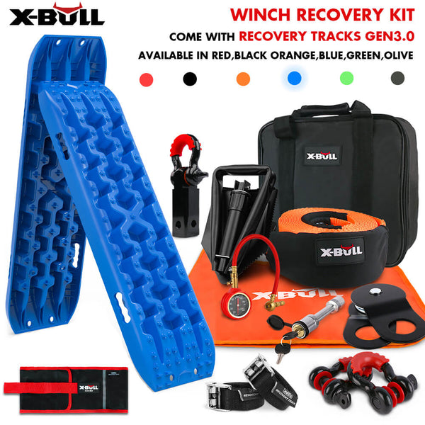 X-Bull Winch Recovery Kit With Tracks Boards Gen 3.0 Snatch Strap Off Road 4Wd Blue