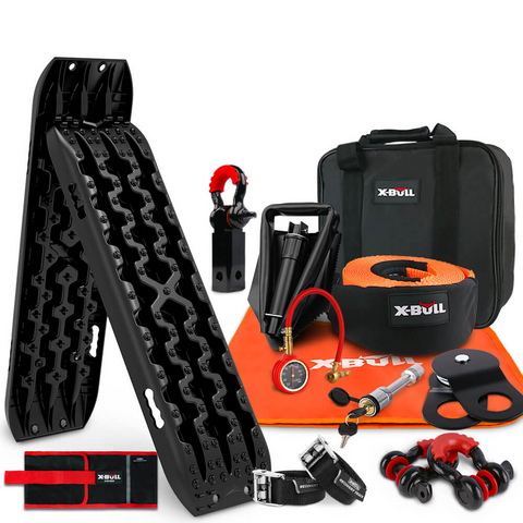 X-Bull Winch Recovery Kit With Tracks Boards Gen 3.0 Snatch Strap Off Road 4Wd Black
