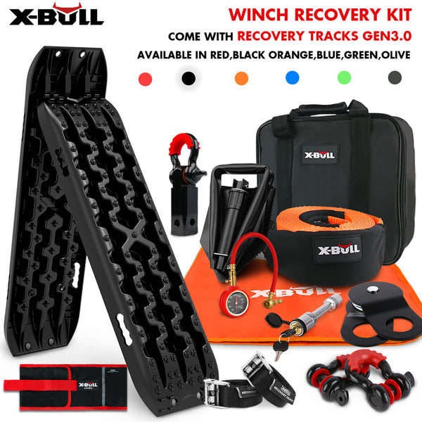 X-Bull Winch Recovery Kit With Tracks Boards Gen 3.0 Snatch Strap Off Road 4Wd Black