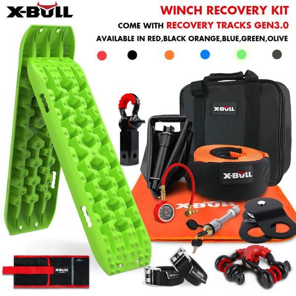 X-Bull Winch Recovery Kit With Tracks Boards Gen 3.0 Snatch Strap Off Road 4Wd Green