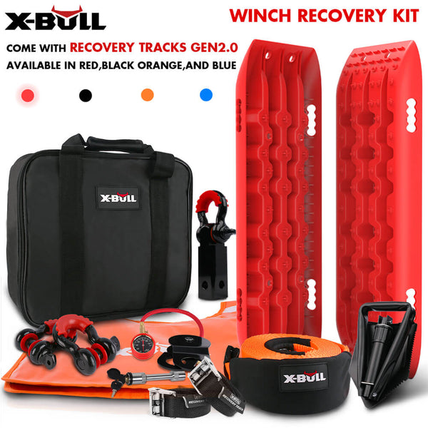 X-Bull Winch Recovery Kit Snatch Strap Off Road 4Wd With Tracks Gen 2.0 Boards Red