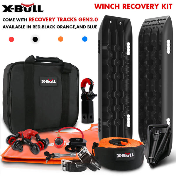 X-Bull Winch Recovery Kit Snatch Strap Off Road 4Wd With Tracks Gen 2.0 Boards Black