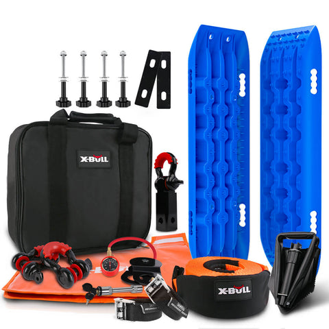 X-Bull Winch Recovery Kit Snatch Strap Off Road 4Wd Mounting Pins Tracks Boards Gen 2.0 Blue