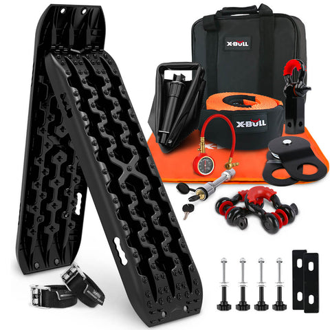 X-Bull Winch Recovery Kit With Tracks Boards Gen 3.0 Mounting Pins Snatch Strap Off Road 4Wd Black