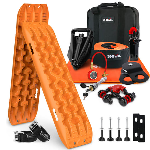 X-Bull Winch Recovery Kit With Tracks Boards Gen 3.0 Mounting Pins Snatch Strap Off Road 4Wd Orange