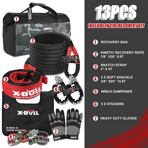X Bull Recovery Kit 4X4 Off Road Kinetic Rope Snatch Strap Winch Damper 4Wd13pcs Tow Bars & Winches