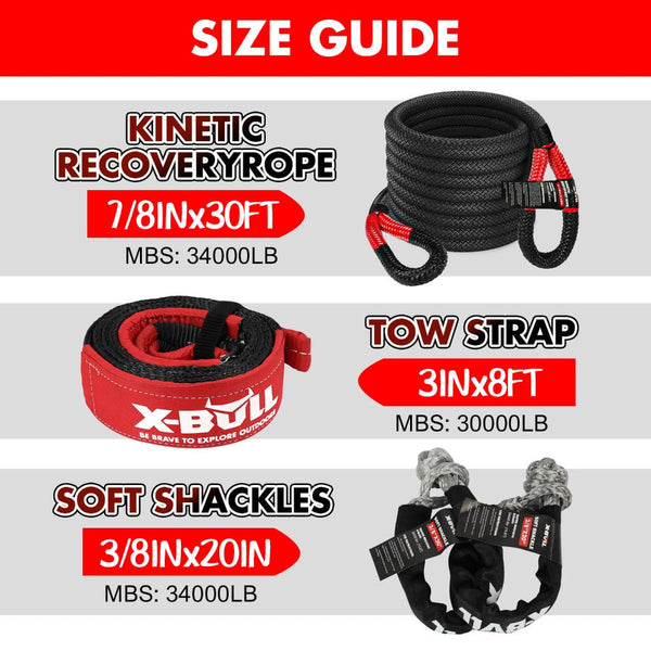 X-Bull 4Wd Recovery Kit 15Pcs Winch Track Kinetic Rope Snatch Strap 4X4