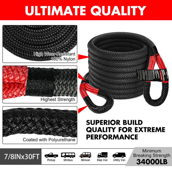 X-Bull 4Wd Recovery Kit 15Pcs Winch Track Kinetic Rope Snatch Strap 4X4