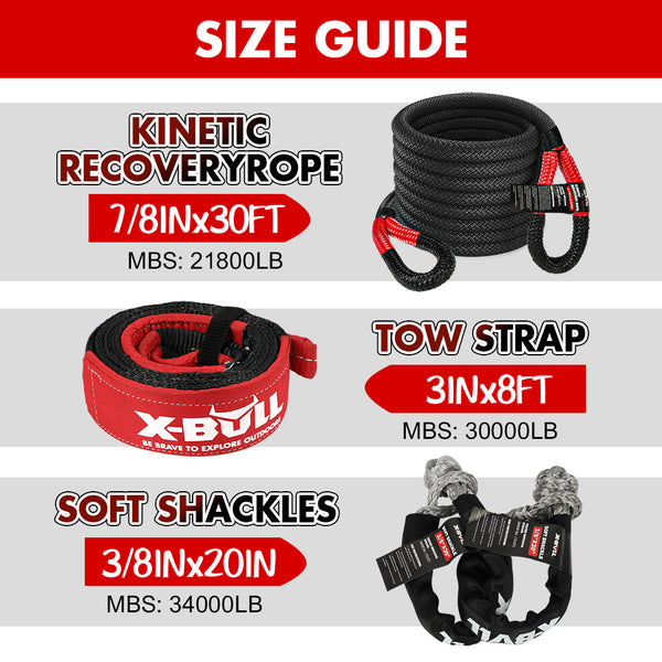 X-Bull Kinetic Recovery Rope Kit Snatch Strap Soft Shackles Hitch Receiver 4Wd 4X4