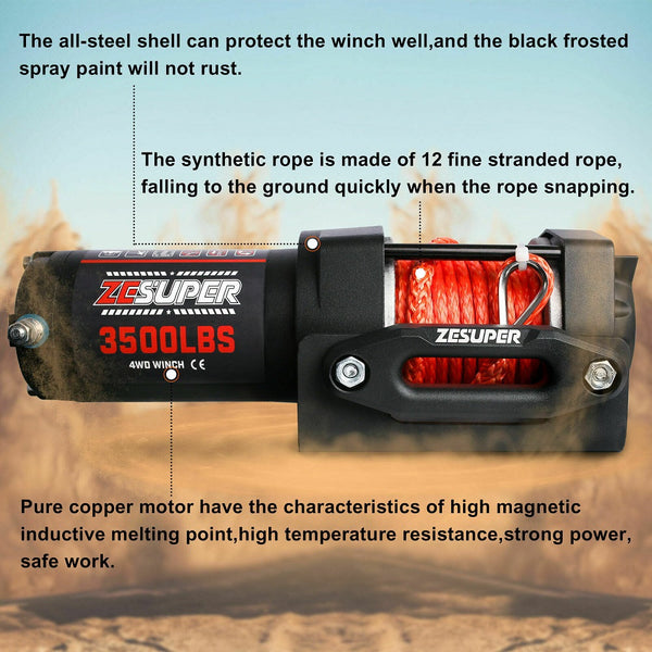 Zesuper 3500Lb Electric Winch 12V Wireless Portable Atv Utv Boat Trailer 4Wd Tow Bars & Winches