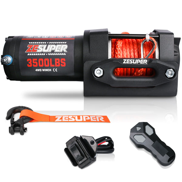 Zesuper 12V Winch 3500Lbs Electric Atv Synthetic Rope Trailer Boat Tow Bars & Winches